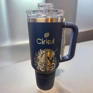 New Cirkul 40 oz Stainless Steel Tumbler Laser Engraved Unicorn Themed Blue